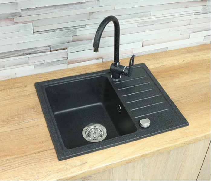 Spüle Spülbecken GRANIT Küche Einbauspüle 56x46 Schwarz Beige Armatur U NE70